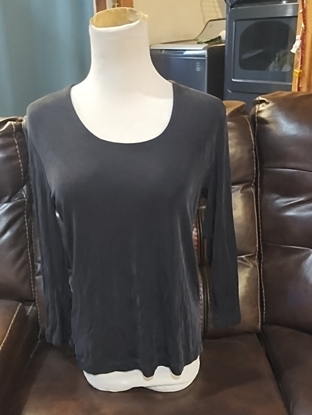 Chico's Black Long-Sleeve Scoop Neck Top